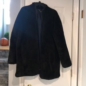 J Crew Black long teddy coat
